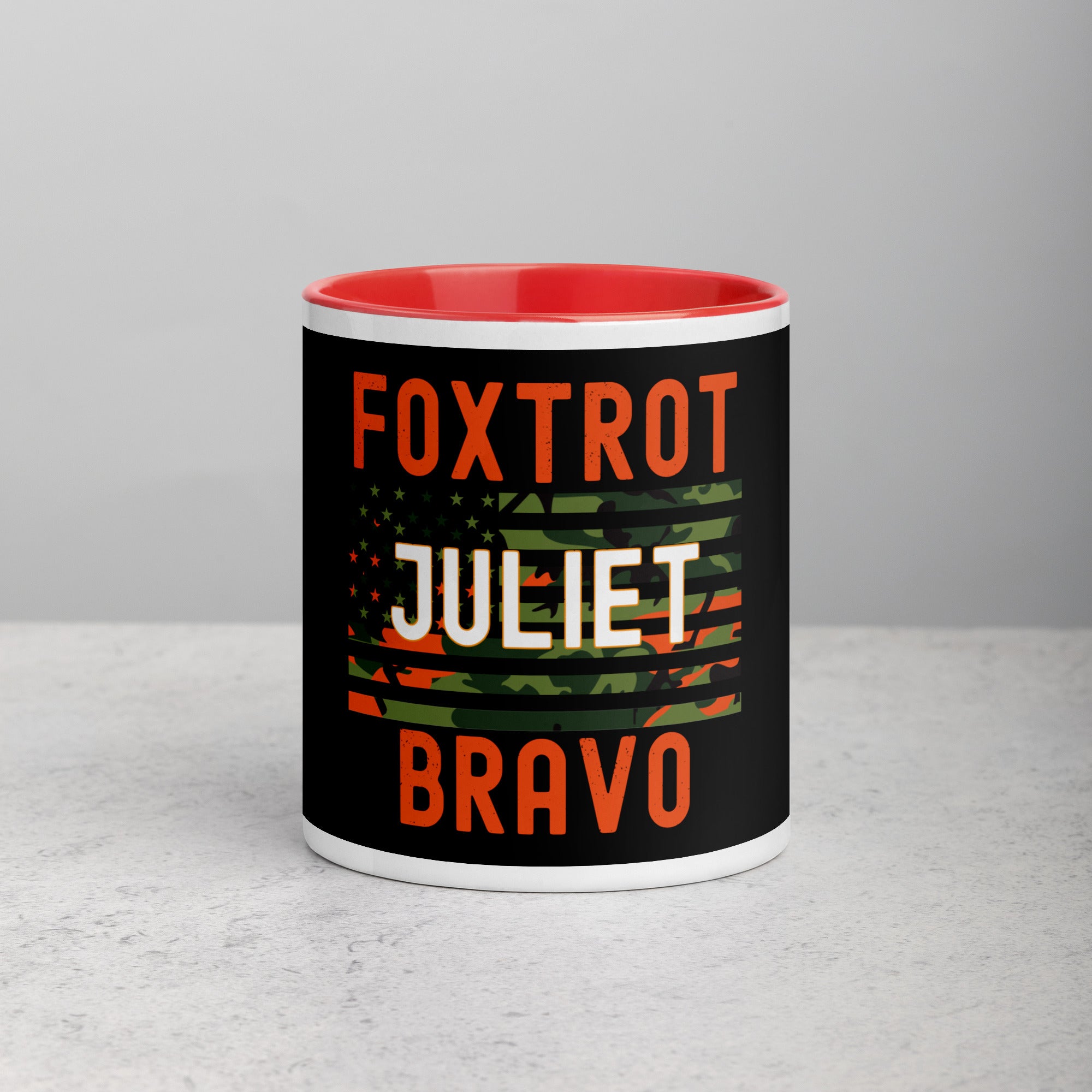 Foxtrot Juliet Bravo Mug with Color Inside