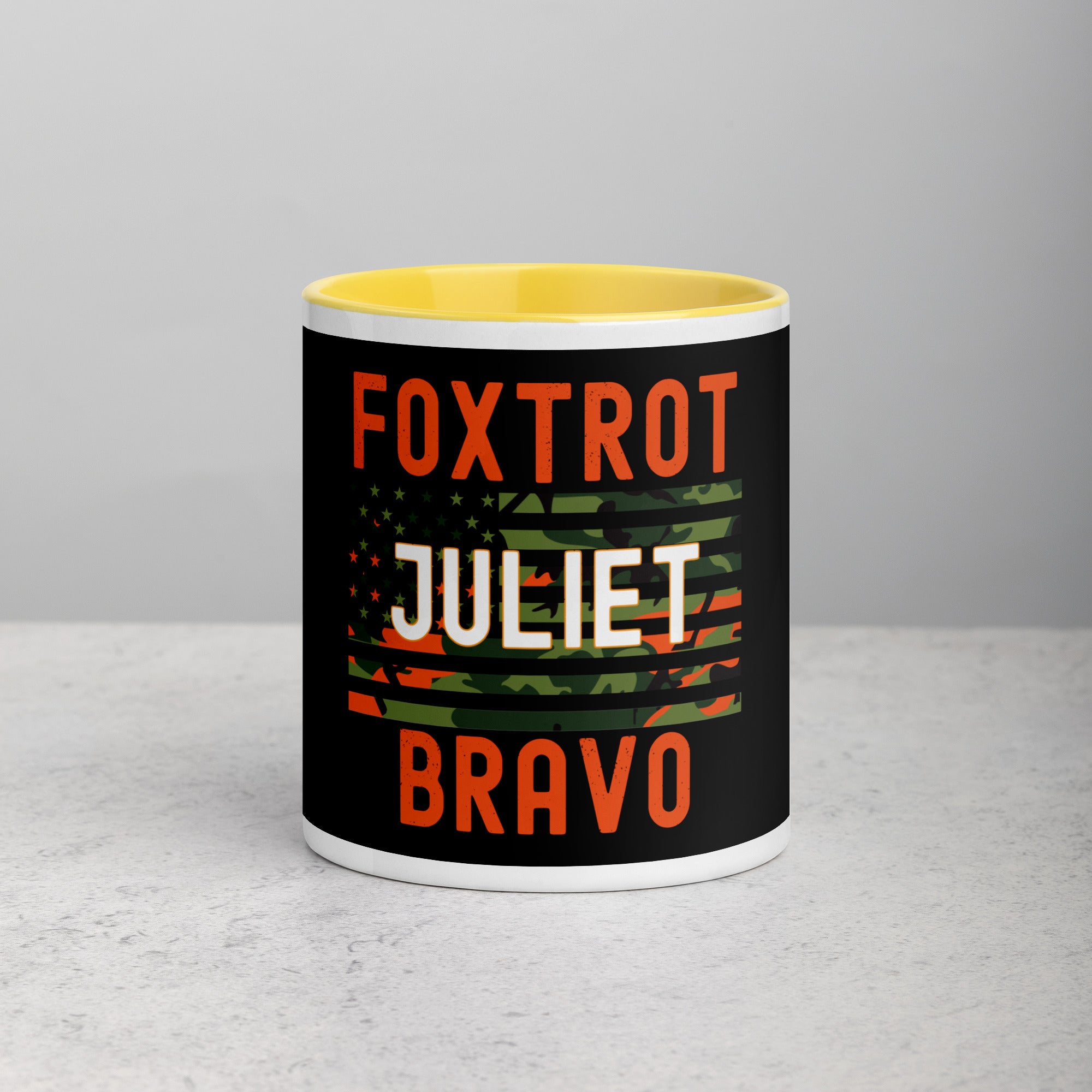 Foxtrot Juliet Bravo Mug with Color Inside
