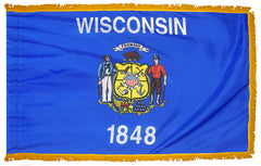 Wisconsin State Flag - Outdoor - Pole Hem with Optional Fringe- Nylon Made in USA.