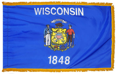 Wisconsin State Flag - Outdoor - Pole Hem with Optional Fringe- Nylon Made in USA.