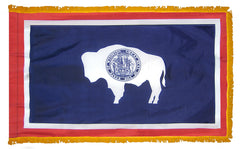 Wyoming State Flag Pole Hem with Optional Fringe- Nylon Made in USA.